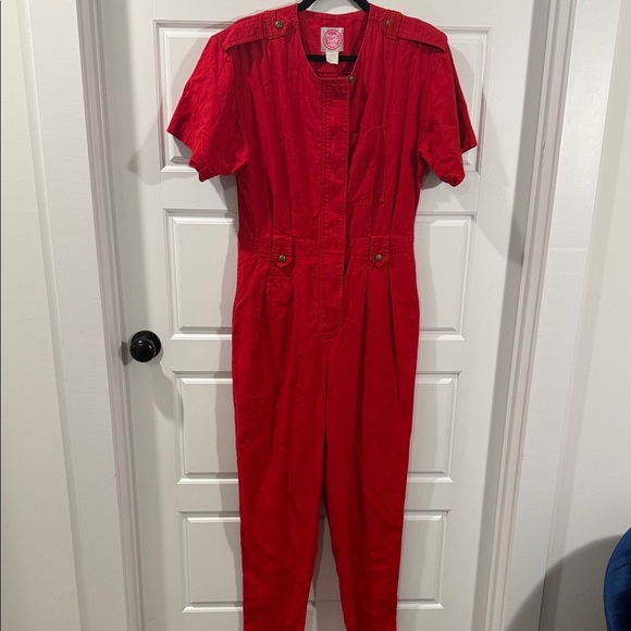 Vintage Pants - Vintage 60s 70s Red Jump Suit Jumpsuit Atomic Retro Mod Disco Dance Coveralls